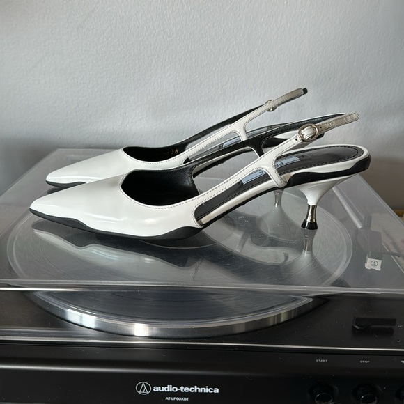 Prada White and Black Colorblock Kitten Heel Slingback Pump | Size 36 - Picture 3 of 8